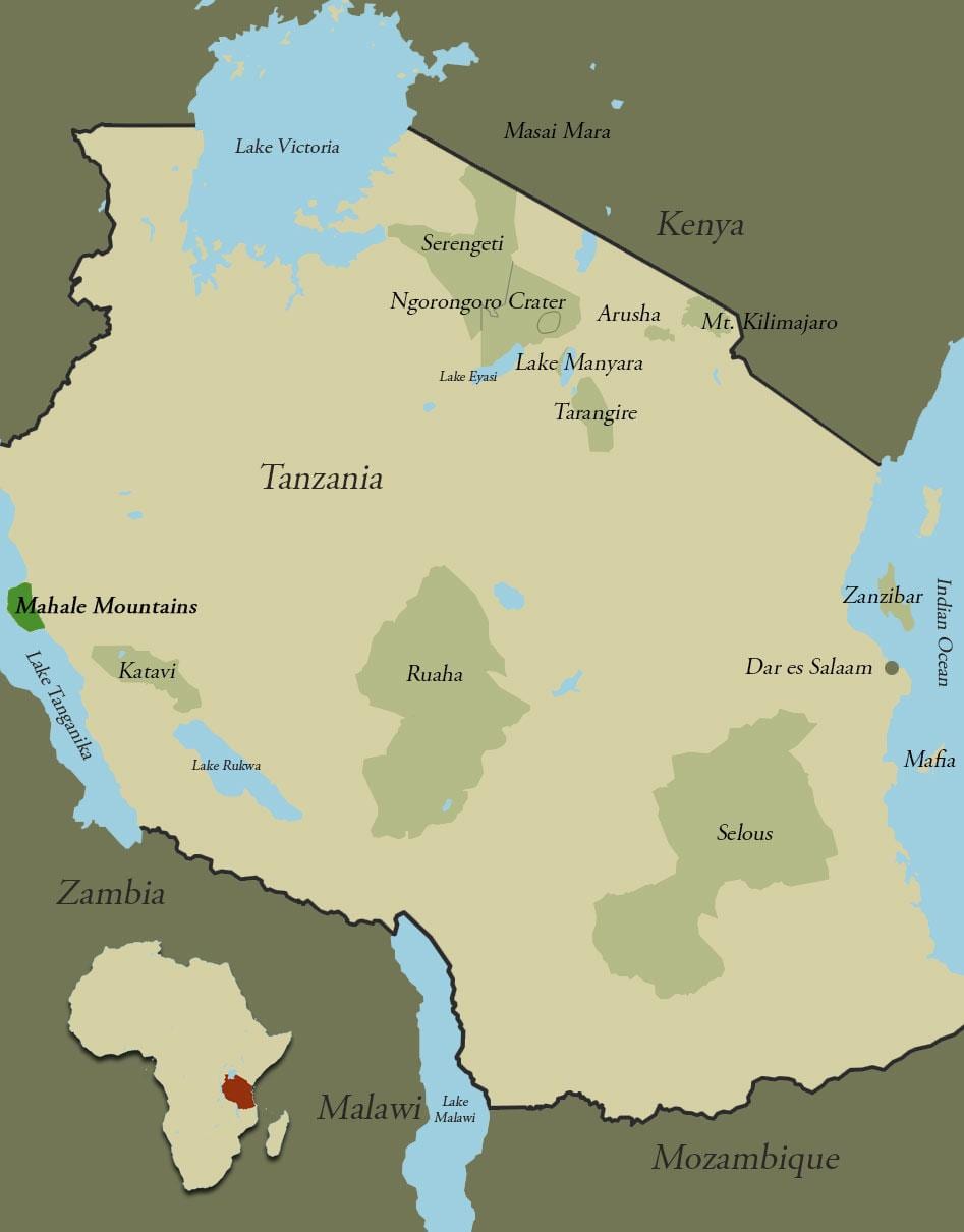 Картата на Танзания планината