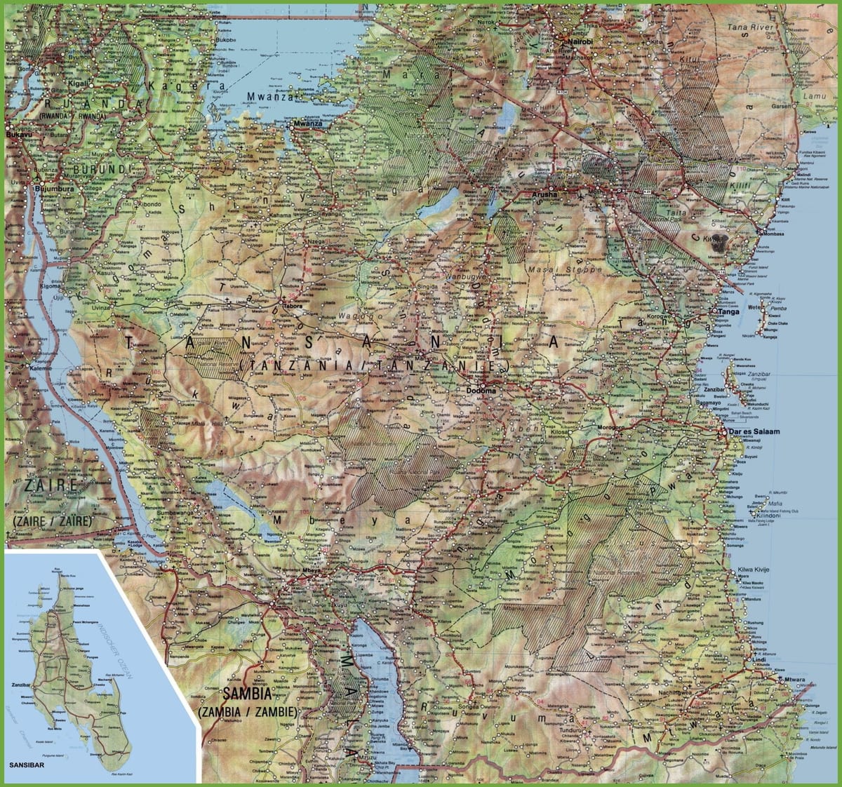 Карта подробна Танзания