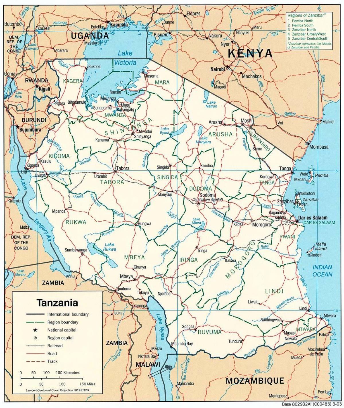 карта с градовете Танзания