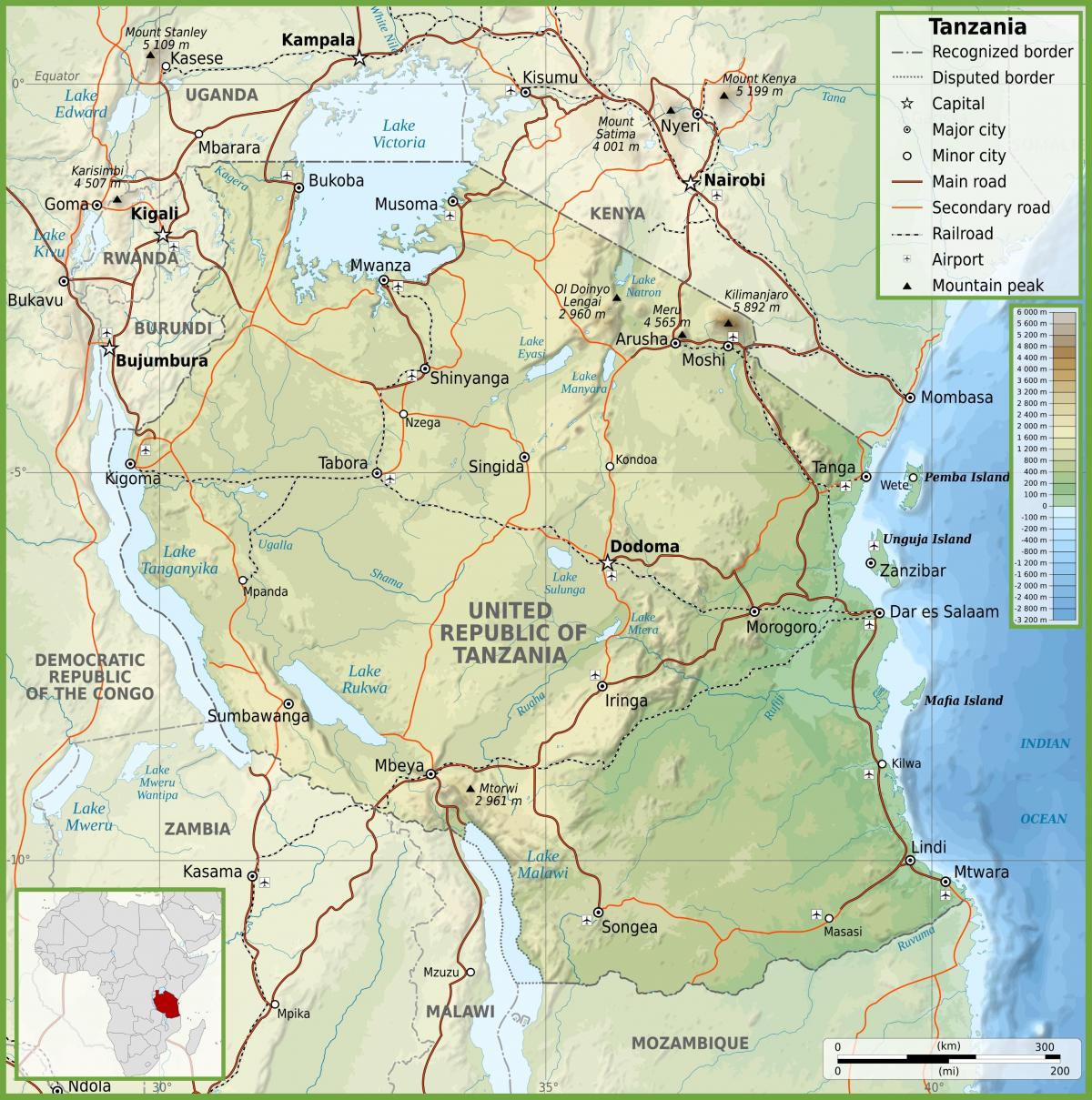 Пътна карта на Танзания км