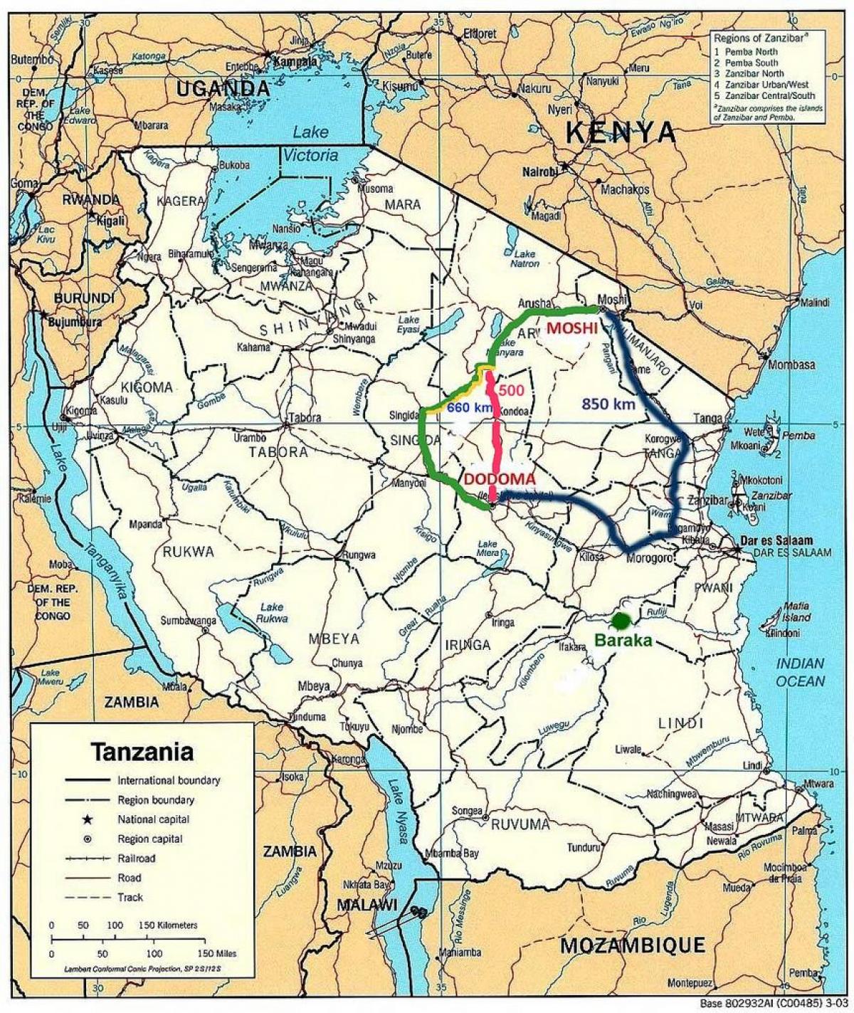 пътна мрежа на картата на Танзания