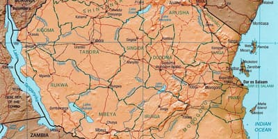 Географско положение на картата на Танзания