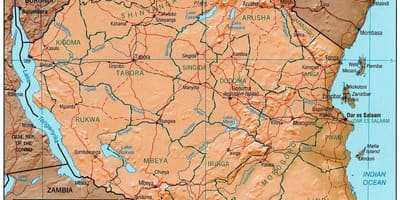Картата на Танзания показва исторически сайтове