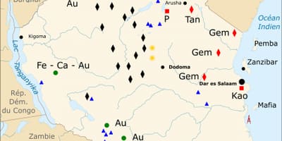 Карта на природните ресурси Танзания